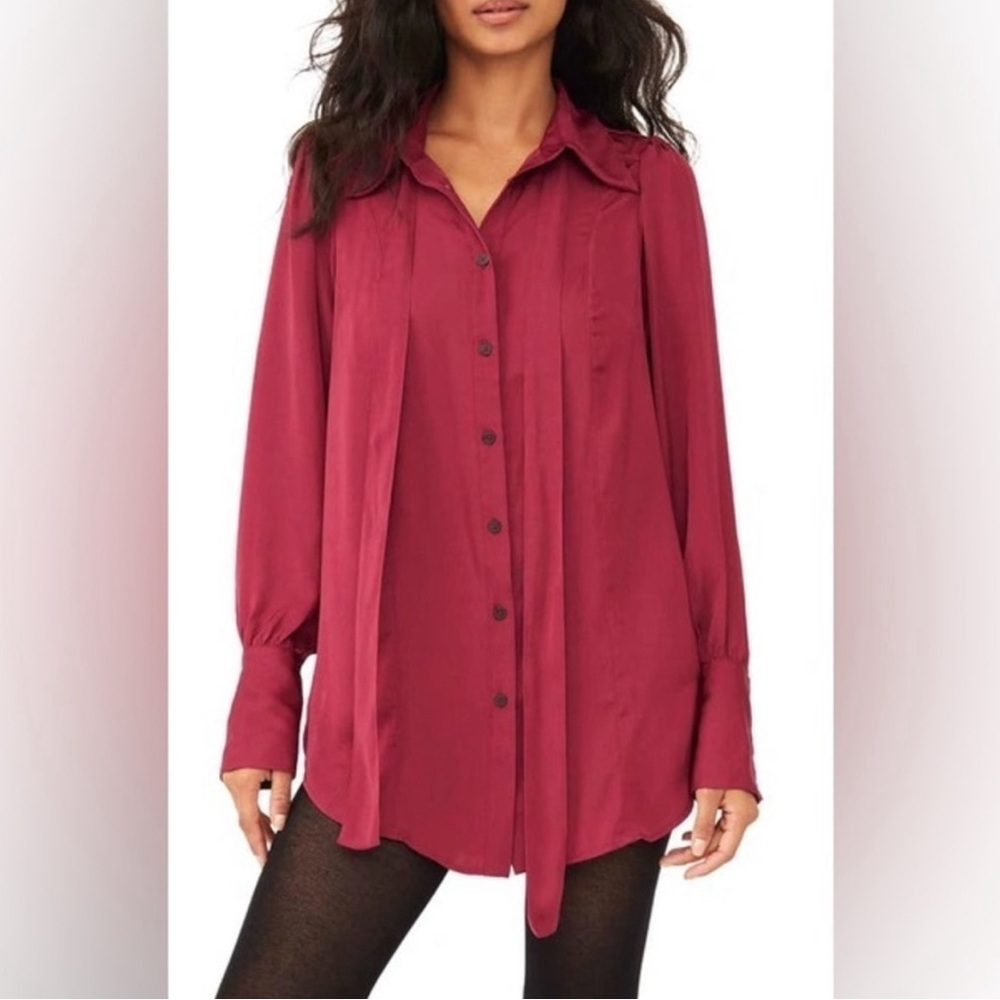 FREE PEOPLE Lala Tie Neck Detail Blouse